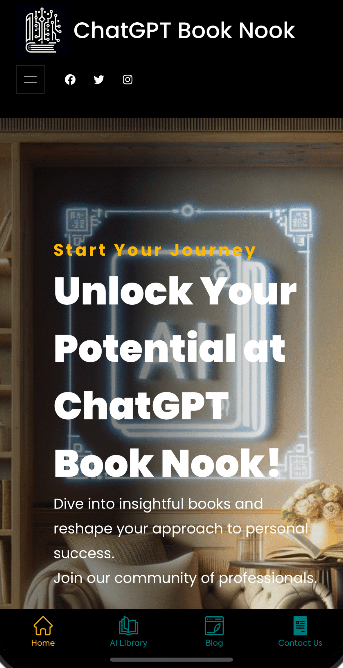 ChatGPT Book Nook desktop view