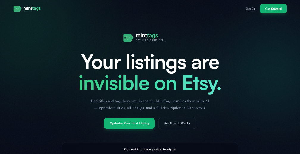 MintTags desktop view