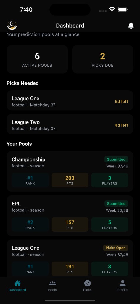Prophet Pools app screen 1