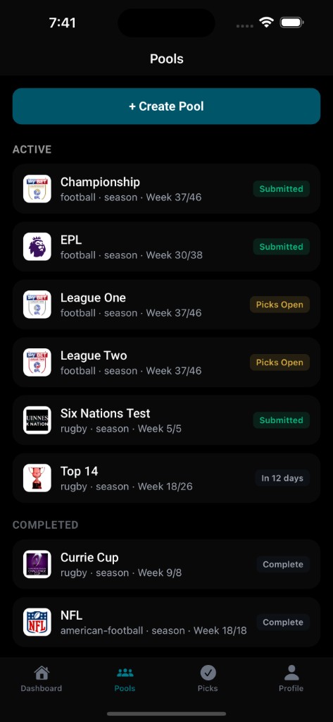 Prophet Pools app screen 3